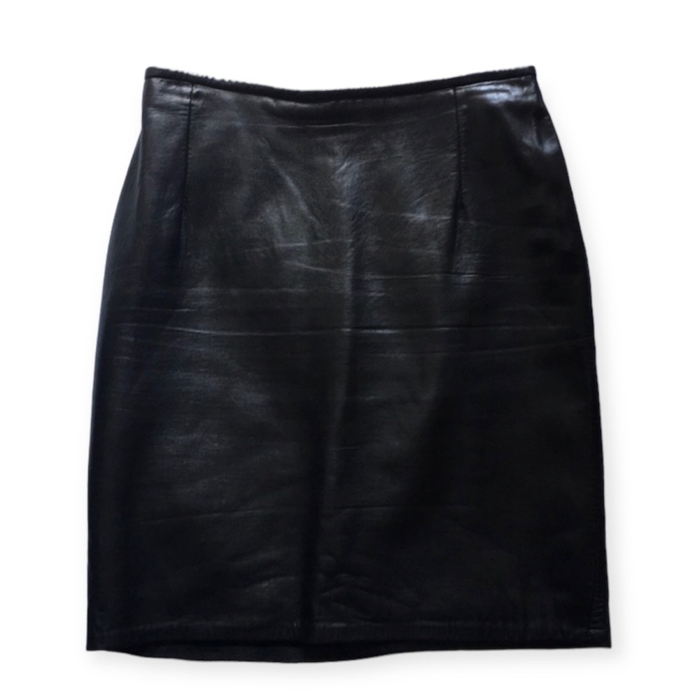 VTG Firenza Santa Barbara Black Leather Skirt Size 8